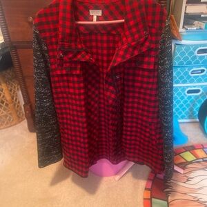 LOGO by Lori Goldstein Red and Black Plaid Jacket